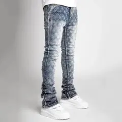 ブラック ラインストーン スタックドデニムパンツ バラバサス vala 