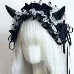 ハロウィン　小悪魔 フリル ヘッドドレス 白カチューシャ コスプレ ゴスロリ パ