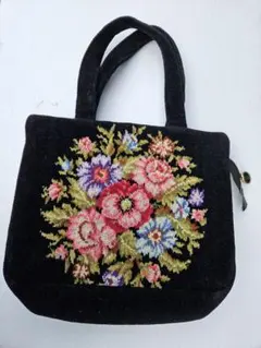 ほっくん様専用 フェイラー (FEILER) 花柄刺繍の黒トートバッグ
