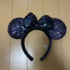 ミニー耳型カチューシャ 黒と紫 スパンコール