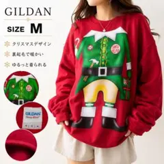 ギルダン クリスマス エルフ スウェット トレーナー 裏起毛 赤 M US古着のサムネイル