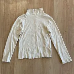 アイボリー リブ編み ハイネックセーター