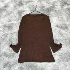 【アンクライン】ラメリブニット ブラウン ゴールドM 襟袖装飾ベルト付き【美品】のサムネイル