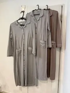 マタニティパジャマ 前開き 長袖 3点セット（Mサイズ2枚、Lサイズ1枚）冬