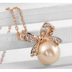 【再値下げ　格安/新品・送料無料】真珠ネックレス・パールリボン（ローズゴールド）