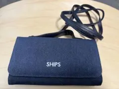 SHIPS ネイビー ポーチ 財布 取り外し可能ストラップ デニム感 長財布のサムネイル
