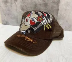 未使用⭐️エド ハーディー キャップ　メッシュ　刺繍　ブラウン