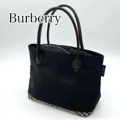 バーバリーブルーレーベル ハンドバッグ 腕掛け キャンバス ブラック系 ロゴ刺繍 バーバリーブルーレーベル ハンドバッグ 腕掛け キャンバス