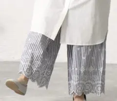 新品　ペチパンツ　裾スカラップレース　M〜L　ライトネイビー×ホワイト　春夏