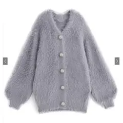GRL ビジューボタンフェザーニットカーディガン[kz278] ブルー