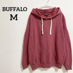 BUFFALO【M】フード付きパーカー オーバーサイズ 裏起毛レッド カジュアル