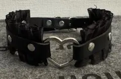 メタルハート　レザー調黒チョーカー