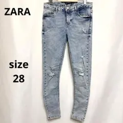 ザラ / デニム ダメージ加工 ストレッチ スキニーパンツ ブルー 28