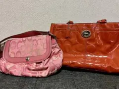 【coach】コーチ　ピンクオレンジ　エナメル　トート　ショルダー　肩掛けバック