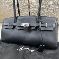 美品 濱野 ミーティア レザー ハンドバッグ 鍵付き グリーン HAMANO