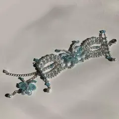オーダー品　ブレスレット　② やや淡い水色　蝶　蝶+パール連　ハンドメイド