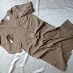 lawgy チャイナボタン　綿麻ワンピース　コート　ベージュ　フリーサイズ