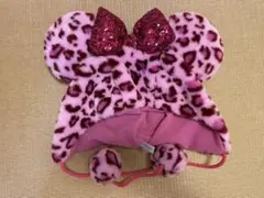 ヒョウ柄ファンキャップ ピンク レオパード柄スパンコールリボン付き