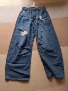 ダメージ加工 ワイドレッグデニムパンツ