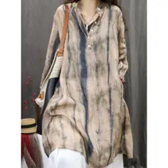 縞模様 ブラウス レディース レトロ＆ゆったり 前ボタン 柔らかくて 2色