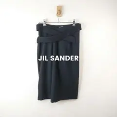 JIL SANDER ウールカシミアスカート　膝丈スカート　黒　腰ひものサムネイル
