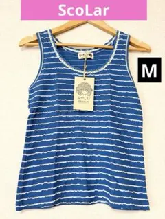 ❤️新品未使用❤️ScoLarスカラーボーダーレースフリルタンクトップMブルーのサムネイル