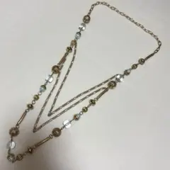 ロングネックレス ゴールドカラー ビーズ三連ネックレスアンティーク風 レディース