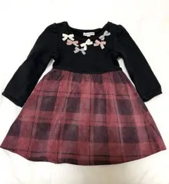 エニィファム　リボン　ワンピース 長袖　チェック　100cm