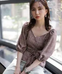 定価16,500円【FRAY I.D】カシュクールツイードブラウスカットソー