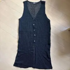 レース編みボタン付きベスト古着