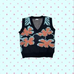 ベスト　ニット　花　古着