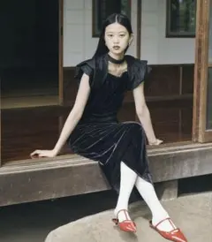 ANDRESD drape velour dress オケージョン　Lサイズ