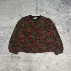 vintage 花柄 ジャギーニット カーディガン モヘア 起毛素材　レトロのサムネイル