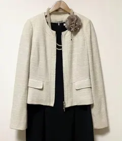 アナイ ANAYI ノーカラー ツイードジャケット アイボリー 38
