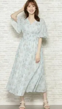 WILLSELECTION ドローイングフラワーシャーリングワンピース