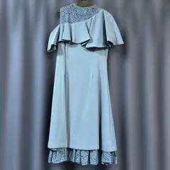 ライトブルー オフショルダー パーティードレス