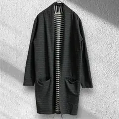 Ledual ロングカーディガン　オープンカーディガン　裏地ボーダー　グレー　M