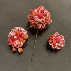 七五三髪飾り　ピンク　かんざし　つまみ細工　３歳　７歳　3個セット