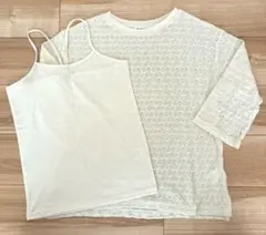 美品☆グローバルワーク☆Ｍ☆レース編みニット キャミソール付き☆オフホワイトのサムネイル