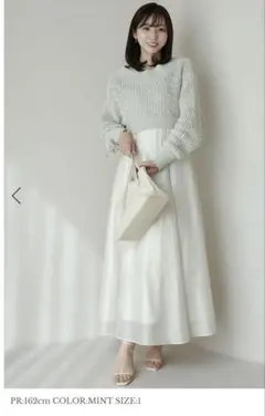 【3/10迄】 anuans ニットレイヤードキャミワンピース ミント1
