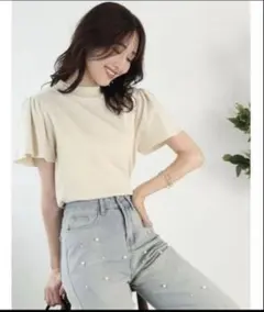 パフスリーブ ニット 半袖 トップス アイボリー　fifthのサムネイル