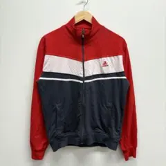 adidas トラックジャケット 刺繍ロゴ M 赤×白 バイカラー 古着