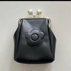 マリークワント　デイジーパールがま口ポーチ　ブラック　黒　小さめ　ミニサイズ　花