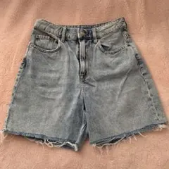 デニムショートパンツ ライトブルー フリンジヘム