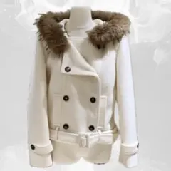 ホワイト ファー付き ピーコート カジュアル 韓国 量産型 多系統