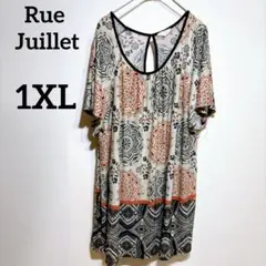 Rue Juillet 【1XL】幾何学模様 チュニック 半袖 トップス