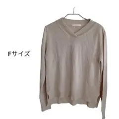 【新品】訳あり　ベージュ Vネック 長袖ニット Fサイズ