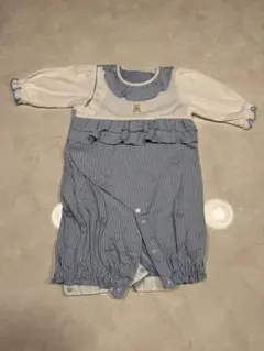 青と白のストライプロンパース