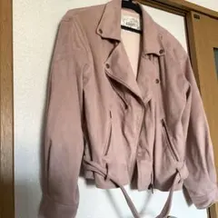 【超美品】Heather ピンク スエード ライダースジャケット くすみピンク