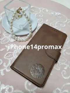 iPhone14promax 手帳型スマホケース　レザー　茶　柴犬　犬　シンプル